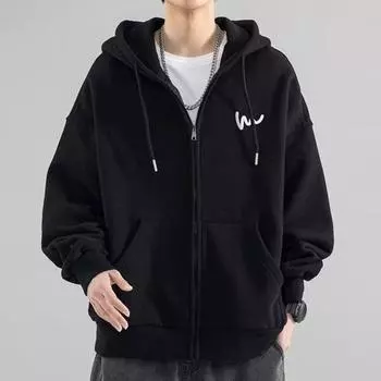 Мужское осенне-зимнее пальто с капюшоном, свободный кардиган на молнии с капюшоном и карманами, уличная спортивная куртка средней длины L темно-серого