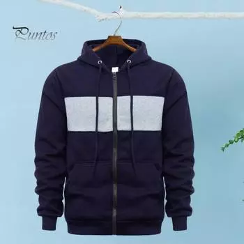 Мужское осенне-зимнее пальто с капюшоном и большими карманами, застежка-молния, цветная спортивная куртка с эластичными манжетами и подолом, облегающая спортивная куртка M чёрный