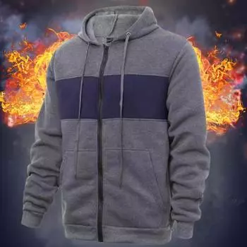 Мужское осенне-зимнее пальто с капюшоном и большими карманами, застежка-молния, цветная спортивная куртка с эластичными манжетами и подолом, облегающая спортивная куртка S темно-синий