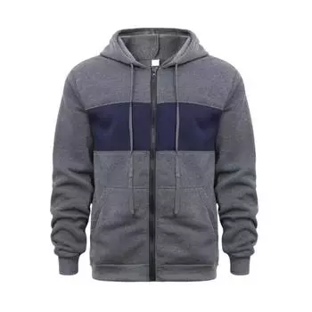 Мужское осенне-зимнее пальто с капюшоном и большими карманами, застежка-молния, цветная спортивная куртка с эластичными манжетами и подолом, облегающий крой S темно-синий