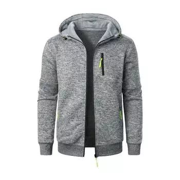 Мужское осенне-зимнее пальто с капюшоном, длинными рукавами, эластичными манжетами, жаккардовый вязаный кардиган, застегивающийся на молнию, однотонная спортивная куртка M темно-синий