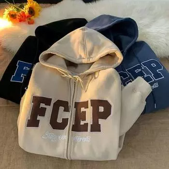 Мужское осенне-зимнее пальто с капюшоном, свободный кардиган на молнии с капюшоном, вышитые буквы, верхняя одежда с карманами, уличная спортивная куртка средней длины M абрикосовый