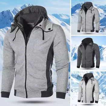 Мужское осенне-зимнее пальто с капюшоном, двойной застежкой-молнией, цветная подделка с завязками M бежевый