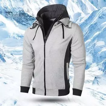 Мужское осенне-зимнее пальто с капюшоном, двойной застежкой-молнией, цветная поддельная двухкомпонентная спортивная куртка с эластичными манжетами и подолом, верхняя одежда для фитнеса M светло-серый