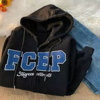 Мужское осенне-зимнее пальто с капюшоном, свободный кардиган на молнии с капюшоном, вышитые буквы, верхняя одежда с карманами, уличная спортивная куртка средней длины M синий