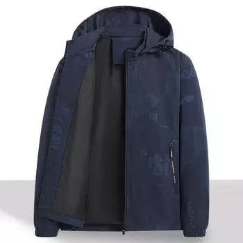 Мужское осенне-зимнее пальто с принтом из флиса, утолщенное пальто с капюшоном, спортивная куртка для мужчин M