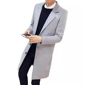 Мужское осенне-зимнее пальто, сплошной цвет, кардиган средней длины с лацканами и длинными рукавами, однобортное пальто против морщин в деловом формальном стиле M хаки