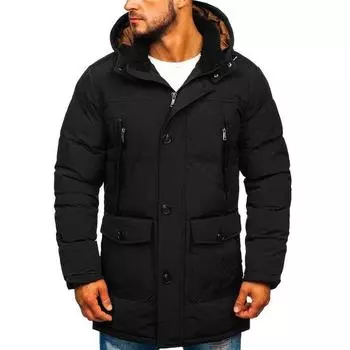 Мужское осенне-зимнее теплое пуховое пальто на молнии, повседневное толстое пуховое пальто с длинными рукавами, однотонная куртка с карманом и капюшоном, модная уличная одежда S армия зеленый