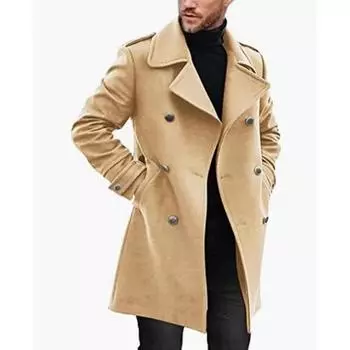 Мужское осеннее и зимнее однотонное повседневное шерстяное пальто, свободное теплое утолщенное пальто S чёрный