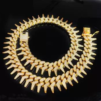 Мужское ожерелье-цепочка в стиле хип-хоп, 20 мм, в форме шипа, цепочки со льдом, блестящее ожерелье, мужская мода, ювелирные изделия в стиле хип-хоп для подарка на день рождения 18 inch 45cm