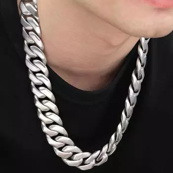 Мужское ожерелье из кубинской цепи длиной 60 см и шириной 24 мм из матовой цельной нержавеющей стали с панцирным плетением для мужчин, ювелирные изделия на шею 60CM серебряный