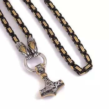 Мужское ожерелье из нержавеющей стали исключительно для викинга, ожерелье из нержавеющей стали с молотом Тора, ожерелье с головой леопарда 40CM