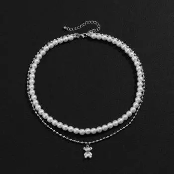 Мужское ожерелье из полированного искусственного жемчуга, портативное мужское колье-колье в форме панды в стиле панк, мужское ожерелье серебряный