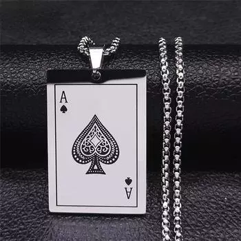 Мужское ожерелье Lucky Spades Ace, ювелирные изделия из нержавеющей стали, подвеска с покерным тузом в стиле рок-панк, казино, аксессуары для ошейника на удачу