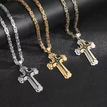 Мужское ожерелье с большой подвеской из титановой стали, длинное ожерелье с цепочкой, массивные модные украшения для повседневной носки, свадеб, вечеринок, аксессуаров золотистый