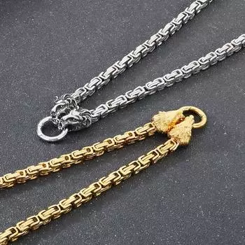 Мужское ожерелье с головой льва длиной 72 см, шириной 6 мм, из нержавеющей стали, мужское украшение на шею, три цвета в наличии серебряный