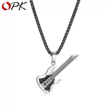 Мужское ожерелье с подвеской в виде гитары из нержавеющей стали OPK 3*55cm чёрный