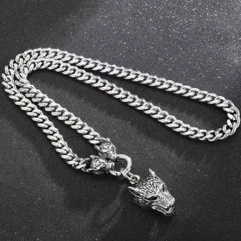 Мужское ожерелье с подвеской в виде головы волка для мужчин шириной 10 мм, длинная цепочка 65 см, твердые ожерелья из нержавеющей стали, мужские ювелирные изделия викингов