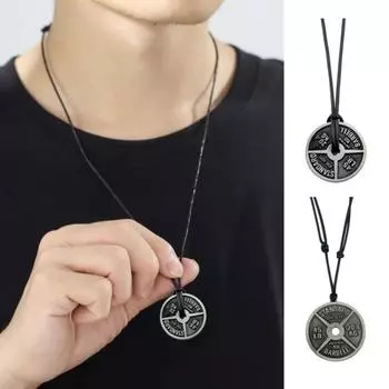 Мужское ожерелье с подвеской в виде фитнеса, винтажного индивидуального стиля, тяжелая атлетика, ювелирные изделия, брелок с подвеской в виде гантели, сплава, штанги, подвески с искусственной кожей