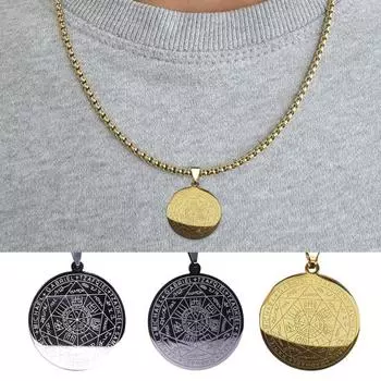 Мужское ожерелье с семью амулетами, круглая подвеска, полая цепочка из нержавеющей стали с гальваническим покрытием, унисекс, повседневная одежда