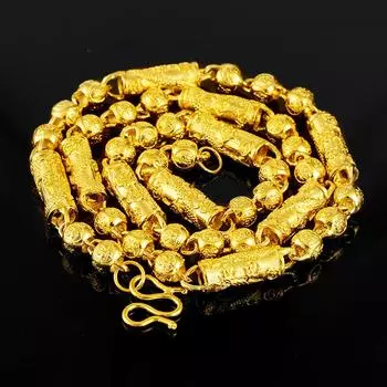 Мужское ожерелье с шариками из песочного золота 8 мм с рисунком дракона, имитация золота 24 карат, ювелирные изделия из золота