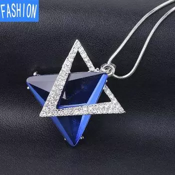 Мужское ожерелье с треугольной подвеской, ожерелье со звездой Давида и кристаллом, длинное ожерелье, ювелирные изделия серый