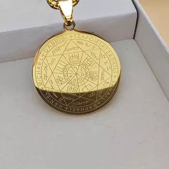 Мужское ожерелье, семь амулетов Ангела Соломона, круглая подвеска, полая цепочка из нержавеющей стали