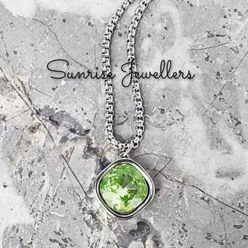 Мужское ожерелье «SILVER PERIDOT» | Мужское серебряное ожерелье с подвеской из нержавеющей стали с драгоценным камнем перидот | Мужское ожерелье с подвеской из камня августа Free Size зелёный