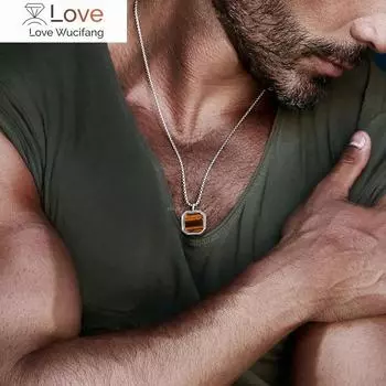 Мужское ожерелье в форме королевского квадрата, подвеска из камня тигровый глаз, подвески из лазурита. Ожерелья с римскими подвесками из нержавеющей стали золотой