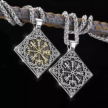 Мужское ожерелье в скандинавском стиле с компасом викингов, рунами, тотемным квадратом, винтажное ожерелье из нержавеющей стали с кельтским узлом Одина, ювелирные изделия