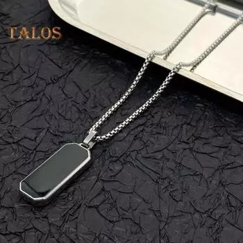 Мужское ожерелье в стиле панк, хип-хоп, титановая сталь, черная подвеска, полированный блеск, свитер, парное ожерелье, индивидуальное украшение для взрослых 60cm