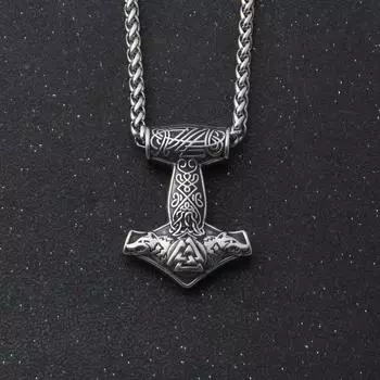 Мужское ожерелье в стиле панк с подвеской в виде молота Тора, мьёльнира, амулета викингов, скандинавского кулона, скандинавских украшений, ювелирных изделий из металла и цепи Single Pendant