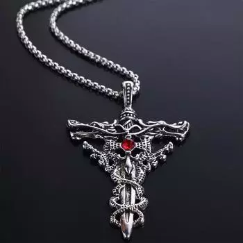 Мужское ожерелье в стиле ретро со стразами из цинкового сплава, цепочка на шею из цинкового сплава, универсальная металлическая подвеска в уличном стиле серебряный