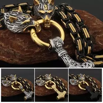 Мужское ожерелье в стиле ретро в стиле скандинавских викингов, кулон в виде головы волка, амулет, толстая цепь, символ силы, защищающий ожерелье для взрослых, подарок на день рождения A