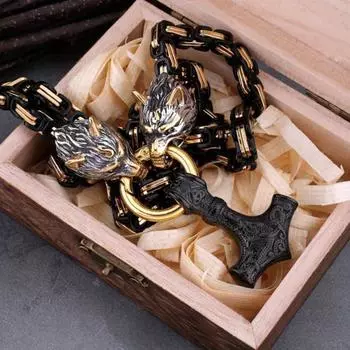 Мужское ожерелье в стиле ретро в стиле скандинавских викингов, кулон в виде головы волка, амулет, толстая цепь, символ силы, защищающий ожерелье для взрослых, подарок на день рождения C