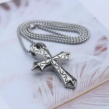 Мужское ожерелье Женское ожерелье хип-хоп Титановое ожерелье в стиле хип-хоп Крест серебряный