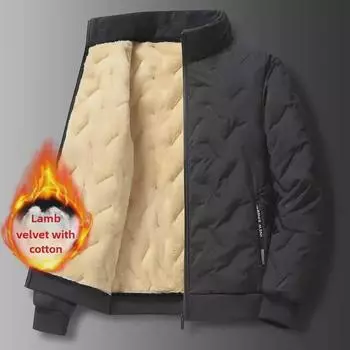 Мужское пальто большого размера из овчины с ультразвуковой отделкой и подкладкой из хлопка и бархата M чёрный