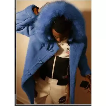 Мужское пальто из искусственного меха, цельное, с капюшоном и большим меховым воротником, мужская куртка M