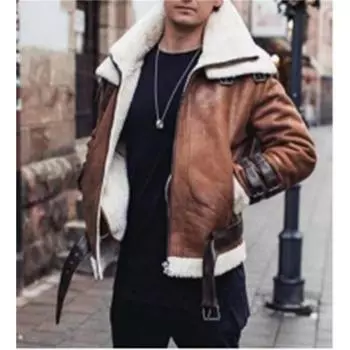 Мужское пальто из искусственного меха, двухслойное, с большими лацканами XS