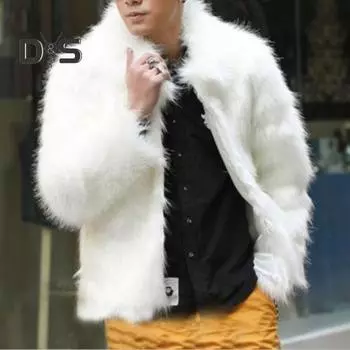 Мужское пальто из искусственного меха с отворотом, с длинным рукавом, с отворотом, термоизоляционное, ветрозащитное, повседневное, универсальное, верхняя одежда, повседневная одежда M серый