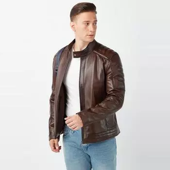 Мужское пальто из натуральной кожи каштанового крашения