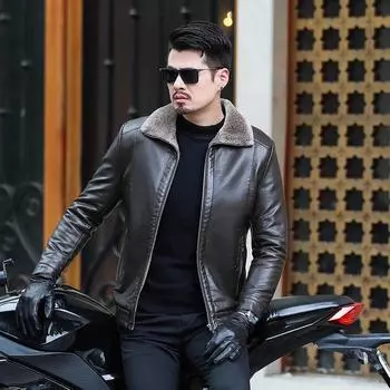 Мужское пальто из натуральной кожи больших размеров, кожаная куртка с капюшоном из овчины, зимние мужские куртки 10XL коричневый