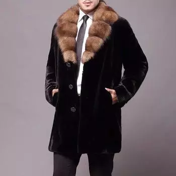 Мужское пальто из норки, пальто средней длины, зимний меховой пирог, пальто средней длины, толстое и теплое L чёрный