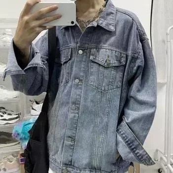 Мужское пальто-карго с лацканами и несколькими карманами, однобортное джинсовое пальто, повседневное, спортивное L чёрный