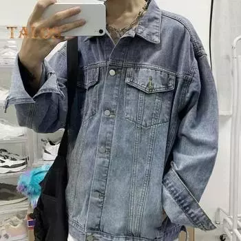 Мужское пальто-карго с лацканами, множеством карманов, однобортное джинсовое пальто, повседневная джинсовая куртка в спортивном стиле, уличная одежда XL синий