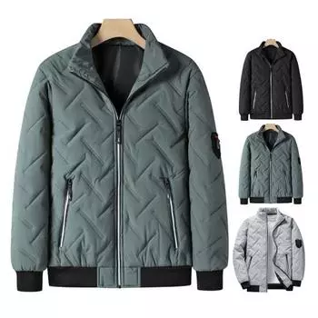 Мужское пальто, модная однотонная зимняя куртка, пальто с воротником-стойкой и застежкой-молнией с карманами на осень-зиму L серый