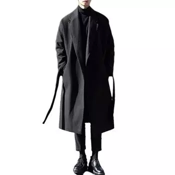 Мужское пальто, модное, свободное, повседневное, стильное, осенне-зимнее, однотонное, с длинным рукавом, для офисного образа M чёрный