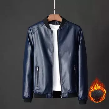 Мужское пальто, мужская зимняя кожаная куртка, мужская одежда, корейская версия, приталенная, бархатная, утолщенная, термокуртка, мужская M