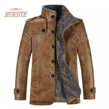 Мужское пальто, однотонная плюшевая деловая зимняя куртка из искусственной кожи для повседневного ношения M красный