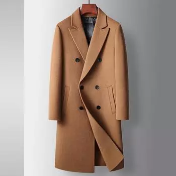 Мужское пальто осень и зима длинный двубортный шерстяной тренчкот молодежный с возможностью снятия пуховой подкладки двухстороннее шерстяное пальто 170 верблюд